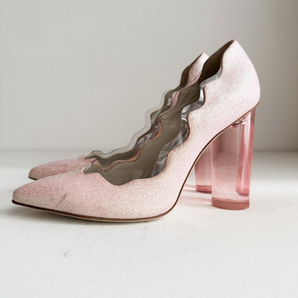 Francesca Bellavita Pink Glitter Scalloped Edge High Heels 38 - Picture 5 of 10